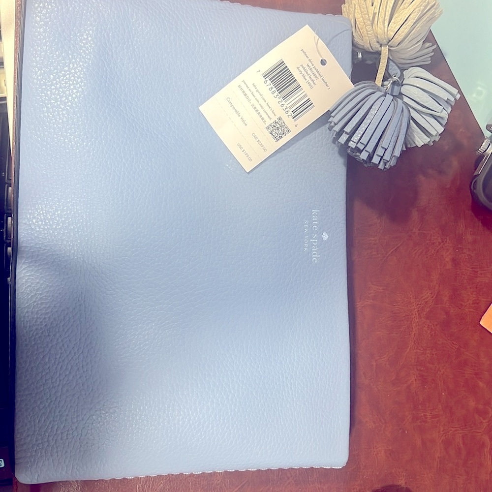 New tag Kate Spade Palmer Drive Clutch Handbag Purse Dusty Blue Pebbled Leather - Picture 2 of 4